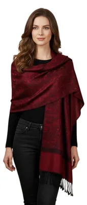 Obrázek produktu pro Dámský pashmina s žakárovým vzorem, burgundová barva, rozměry 28 x 70 cm