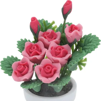 Produktbild von Puppenhaus-Blumensträuße, 1:12, lebendige, lebensechte, exquisite Rosenkorb-Form, Miniatur-Bonsai als Dekoration, Geschenk