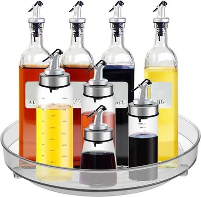 Image de Étagère à épices pivotante pour réfrigérateur, 2 pièces, 23 cm + 4 cm - Organisateur pivotant transparent pour bocaux et épices dans la cuisine et la salle de bain