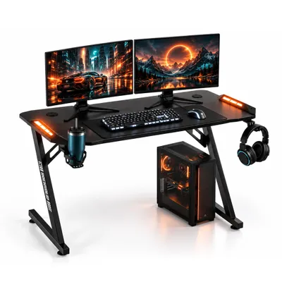 Produktbild von Elite Gaming-Tisch ROCKSOLID | Schreibtisch mit RGB-LED-Beleuchtung - Computertisch - Carbon Gaming Desk - Bürotisch - PC-Tisch mit Getränkehalter