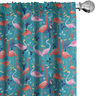 Immagine prodotto di ABAKUHAUS Tende Flamingo, tende, decorazioni colorate con animali e motivi a cuori e foglie, 2 pezzi 75 x 225 cm, multicolore