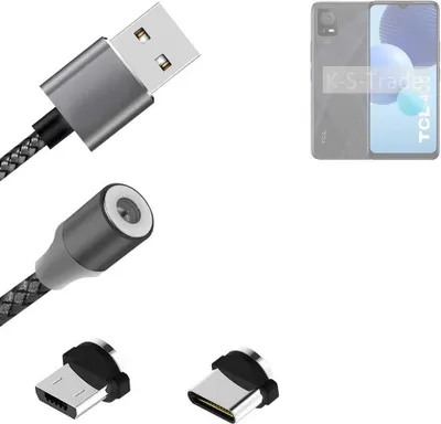 Produktbild von K-S-Trade Hochwertiges Magnet-Lade-kabel Sync-Kabel Daten-Kabel kompatibel mit TCL 406 mit USB-Typ-C-Anschluss und Micro-USB-Anschluss 2A bis zu