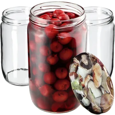 Image de KADAX Pots à confiture avec couvercle "Niva", Pots à confiture, Pots de conservation, 720 ml, champignons, 24 pièces