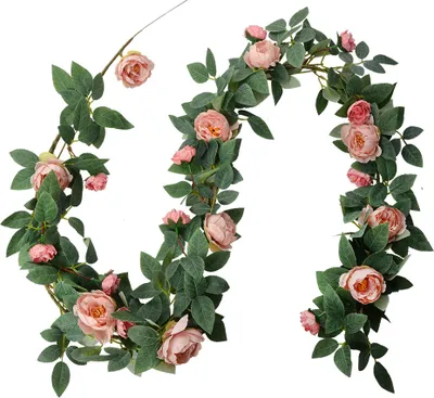 Produktbild von Clayre & Eef Kunstblume Girlande 150 cm Rosa Grün Kunststoff Rosen