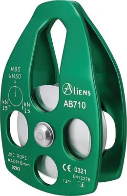 BIG PULLEY OPEN Umlenkrolle von Aliens; grün; für Seile bis 16 mm; maximale Bruchlast 30 kN.