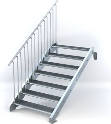 Produktbild von Stahltreppe 7 Stufen bis Höhe 140 cm, Laufbreite : 110 cm Geländer links ST 2 (31 / 31 mm gezackt)