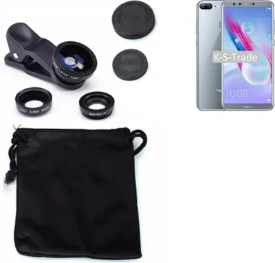 Produktbild von K-S-Trade Smartphone Kamera Linsen Set Kompatibel mit Huawei Honor 9 Lite 3in1 Clip-On Kamera Adapter Macro Weitwinkel FishEye Fischauge Objektiv