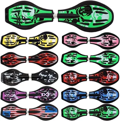 Productafbeelding van Waveboard - Casterboard Splitboard - Buiten skateboarden - LED-wielen zonder batterijen - 86cm - Groen/Doodskop