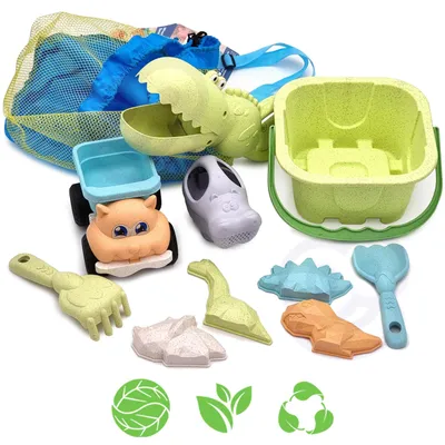 Produktbild von Woopie Green Sand Set mit Eimer und Schaufel Krokodil im Rucksack 10-teilig. Biologisch abbaubares organisches Material