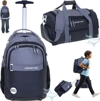 Produktbild von Trolley Schulrucksack 2 Teile Set Elephant Hero Signature Rucksack Rollen Schultasche Trolly + Sporttasche 13048 Color Block Schwarz Anthrazit ts