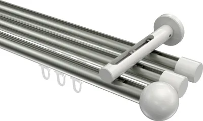 Produktbild von Interdeco Innenlaufstange / Gardinenstange mit Innenlauf Edelstahl-Optik / Weiß, Typ Siteno Luino (Kugel), 20 mm Ø 3-läufig, 320 cm