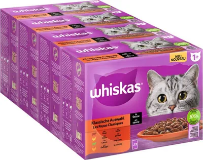 Produktbild von WHISKAS® Portionsbeutel Multipack 1+ Klassische Auswahl in Sauce 4 x 12 x 85g