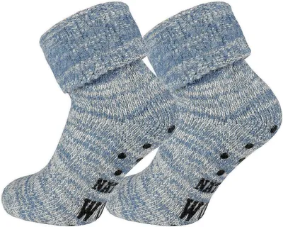 Produktbild von TippTexx 24 2 Paar ABS Stoppersocken Wollsocken mit Innenfrottee, Jeans-melange, Größe 35-38