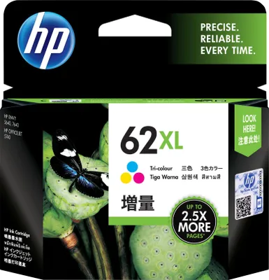 Productafbeelding van HP 62XL originele, multifunctionele inktcartridge met hoge capaciteit, bestaande uit cyaan, magenta en geel, op basis van kleurinkt, 11,5 ml, 1 stuk, opbrengst: 415 pagina's.