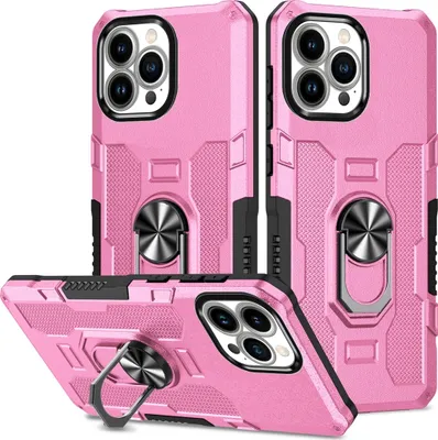 Produktbild von iPhone 13 Pro Max Hülle, Dual Layer Robuste Rüstung Ringhalter Ständer Schutzhülle für iPhone 13 Pro Max Pink