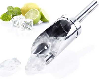 Imagen del producto de Ibenzoa®: Cuchara para hielo de acero inoxidable – Cuchara perforada para servir hielo de 120 ml, 19,2 x Ø5,2 cm, ideal para cubitos de hielo y hielo picado, con mango ergonómico y apta para lavavajillas