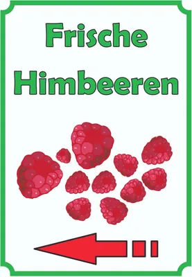 Produktbild von Frische Himbeeren Schild Hochkant mit Pfeil links A3 (297x420mm)