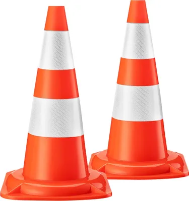 Image de Cônes de signalisation Wiltec 50 cm de haut, 2 pièces, cônes de signalisation pour sécuriser, pylônes réfléchissants, cônes d'avertissement en PVC robuste pour chantiers