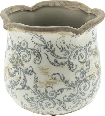 Zdjęcie produktu dla Clayre & Eef Doniczka Ø 15x14 cm Beżowo-szare ceramiczne kwiaty