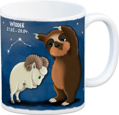 Produktbild von Kaffeebecher mit Faultier Sternzeichen Widder Motiv Becher Tasse