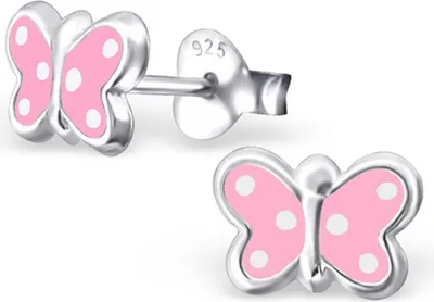 Produktbild von Kinderohrstecker: Mädchen Ohrringe Silber „rosa Schmetterling“