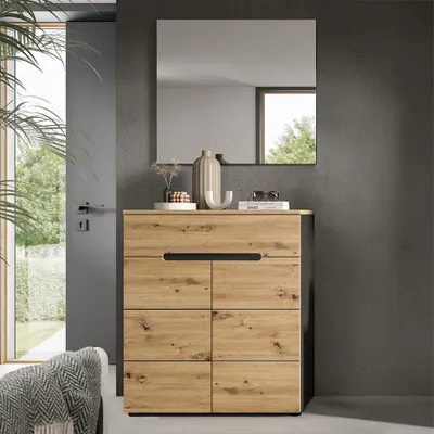 Produktbild von Garderoben-Set mit Spiegel & Schuhschrank in Eiche & Grau, 2-teilig - CORTANA-158