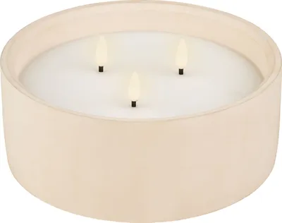 Produktbild von LED Kerze mit Timer dreiflammig 20x8cm Wachs Beton Weiß / Warmweiß