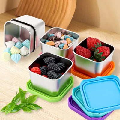 Image de 8 pièces Petites boîtes avec couvercle - 180ml Récipients à sauce - Récipients en acier inoxydable avec couvercle - Mini boîtes - Boîte à goûter - Pots de yaourt à emporter - Petite boîte à lunch - Boîtes métalliques