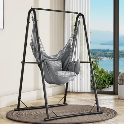 Obrázok produktu pre Závesný kreslo s rámom - Stabilný hojdací stolička, max. 150 kg