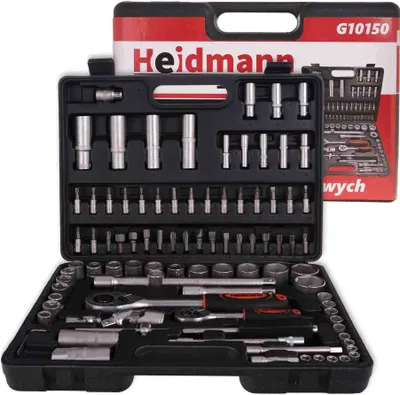A tool kit is open and displayed on a white background.