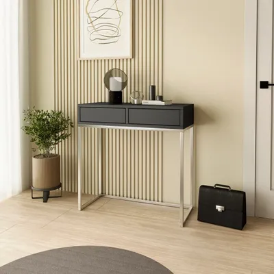 Produktbild von BEAUTYSOFA Konsolentisch LANGO 80cm - Konsole mit Schubladen (Schwarz & Chrom)