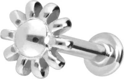 Produktbild von Ohrpiercing, Nasenpiercing 14 Karat Gold Labret mit Innengewinde BLUME 14 Karat | WeißGold Stablänge: 5mm - Stabstärke: 1mm