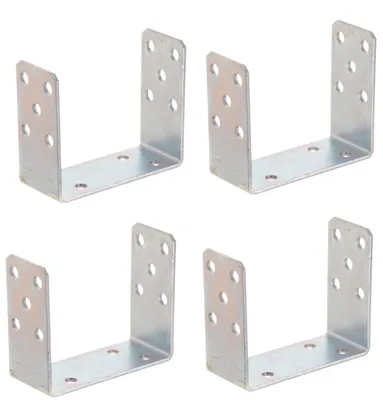 Produktbild von Aqbau 4er Set U-Pfostenträger zum Aufschrauben 140 mm –Pfostenanker aus verzinktem Stahl 4 mm, Bodenanker für Holzpfosten, für Zaun, Pergola, Terrasse