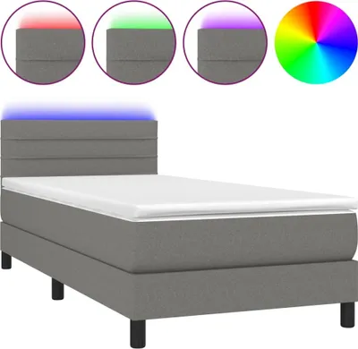 Produktbild von vidaXL Boxspringbett mit Matratze & LED Dunkelgrau 100x200 cm Stoff