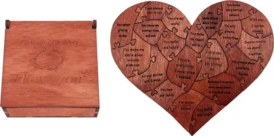 Zdjęcie produktu dla Drewniane puzzle w kształcie serca, prezent walentynkowy, z miłosną wiadomością, w pudełku, na ślub, rocznicę, dla par, brzoza