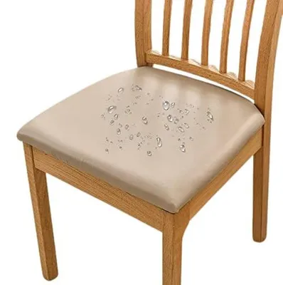 Stuhlbezüge für 4 Stühle, wasserdichtes PU-Leder, Sitzkissen, kaki