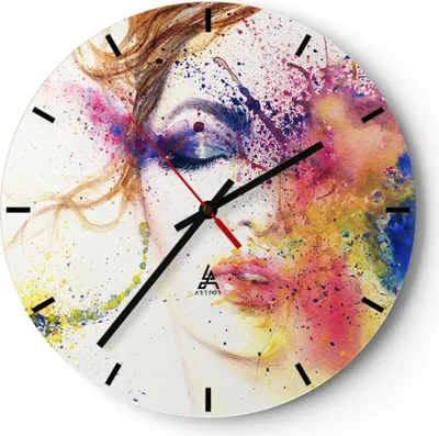 Produktbild von Wanduhr - Rund - Glasuhr - Frau Abstraktion - 30x30cm - Schleichendes Uhrwerk - Lautlos - zum Aufhängen bereit - Dekoration Modern - Wanddekoration aus Glas - C3AR30x30-3849