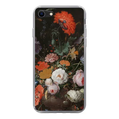Produktbild von MuchoWow® Handyhülle Schutzhülle Hülle für iPhone 7 Stilleben mit Blumen und einer Uhr - Gemälde von Abraham Mignon Silikon Softcase Handy Hülle - Kartenhalter
