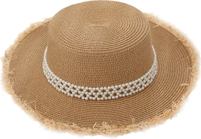 Produktbild von 56-58cm Hutumfang Damen Sonnenhut Sonnencreme Sommerausflug Urlaub Perlen Strohhut großer Krempe Hut