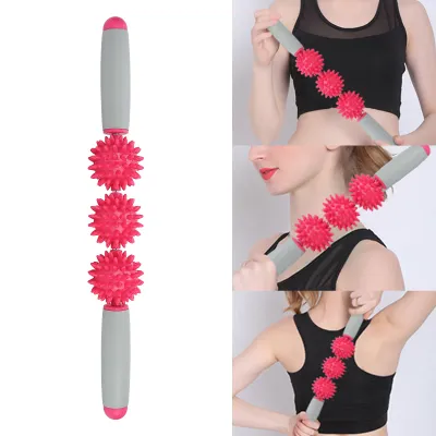 Obrázek produktu pro 3 koule masáž svalů Roller Yoga Stick Masáž těla Relaxace svalů Roller Stick Rose Red