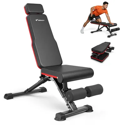 Produktbild von Hantelbank klappbar, 450 kg belastbar, 9-fach verstellbare Rückenlehne, verstellbare Flach- und Schrägbank fürs Home Gym Merach, rutschfest
