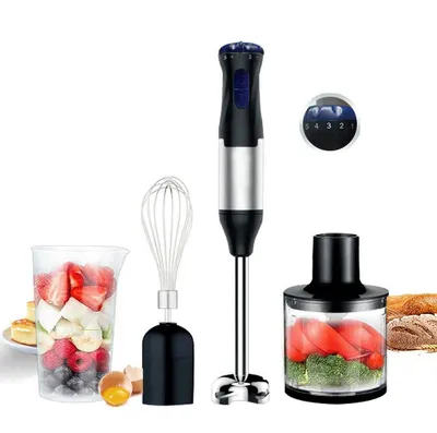 Produktbild von Stabmixer Set 4-in-1, 1000W Edelstahl Pürierstab, 5 Geschwindigkeiten & Turbo, Handmixer mit 500ml Zerkleinerer, 700ml Mixbecher, Schneebesen, Schwarz