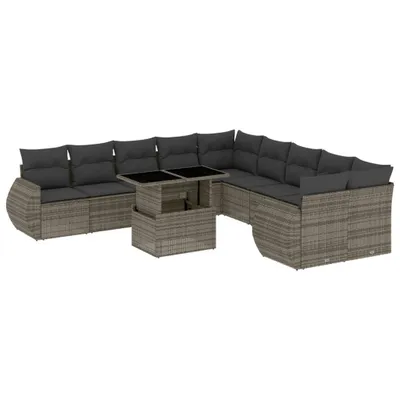 Produktbild von Modulare Garten-Sofagarnitur, 11-teilig, mit verstellbarem Tisch, Poly Rattan Grau, UV-beständig, inkl. dunkelgrauen Kissen mit waschbaren Bezügen