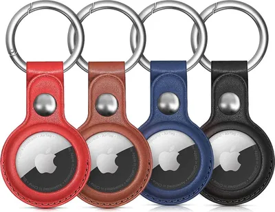 Image de Étui en cuir Apple AirtagPolyuréthane- Noir, Marron, Rouge, Bleu - 4 pièces