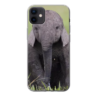Produktbild von MuchoWow® Handyhülle Schutzhülle Hülle für iPhone 12 mini Elefant - Baby - Tiere - Gras - Natur Silikon Softcase Handy Hülle - Bild