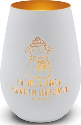 Produktbild von Mr. & Mrs. Panda Kerzenhalter Schwein Glühwein - Weiß - Geschenk, Windlicht Glas, Balkon, Teelichthalter, Weihnachtsmarkt, Punsch, Glühschwein, Outdoor, Laterne