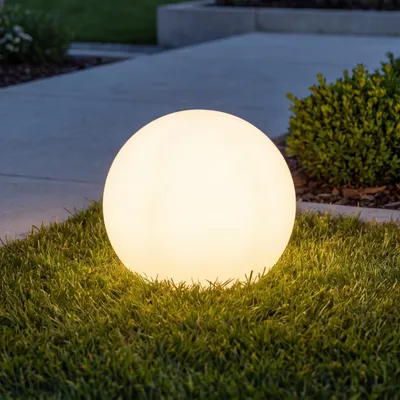 Produktbild von Gartenleuchte mit Kabel Stecker Weiß IP65 inkl. E27 LED 6500 K Ø 50 cm runde Wegeleuchte Terrasse Kugellampe Garten außen Lampe