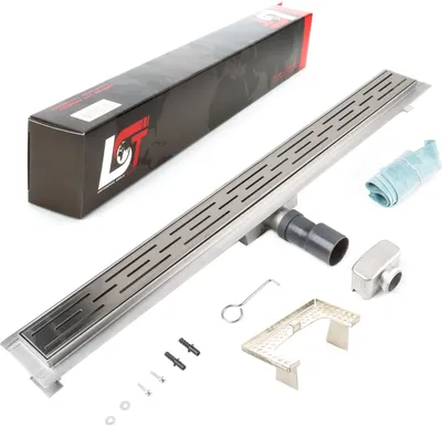 Produktbild von Duschrinne Linien Schlitz 800x70mm Ablaufrinne mit Edelstahl Siphon Haarsieb
