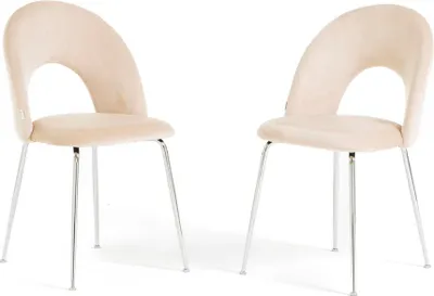 Immagine prodotto di Set di 2 sedie da pranzo in velluto con schienale sagomato e gambe in metallo, design elegante e moderno per casa e ristorante MARGOT - crema/argento