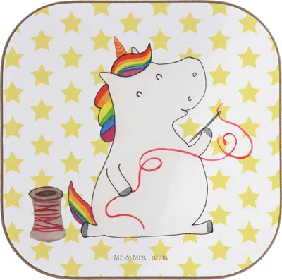 Produktbild von Mr. & Mrs. Panda Untersetzer für Gläser Einhorn Näherin - Weiß - Geschenk, Tassen, Unicorn, Stricken, Freundin, gläseruntersetzer, Häkeln, Coaster, Einhörner, Nähen